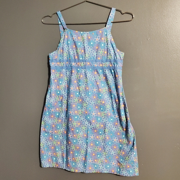 J. Khaki Blue Square Neck Sleeveless Sundress Stylized Flowers Size 14 - Picture 1 of 7